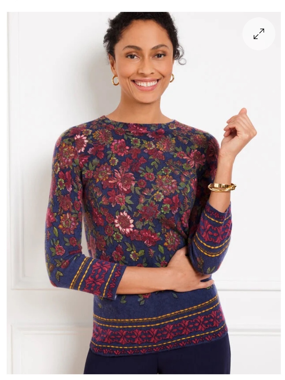 🌸 Talbots Audrey Pure Cashmere Floral Print Sweater | Size L | Quiet Luxury